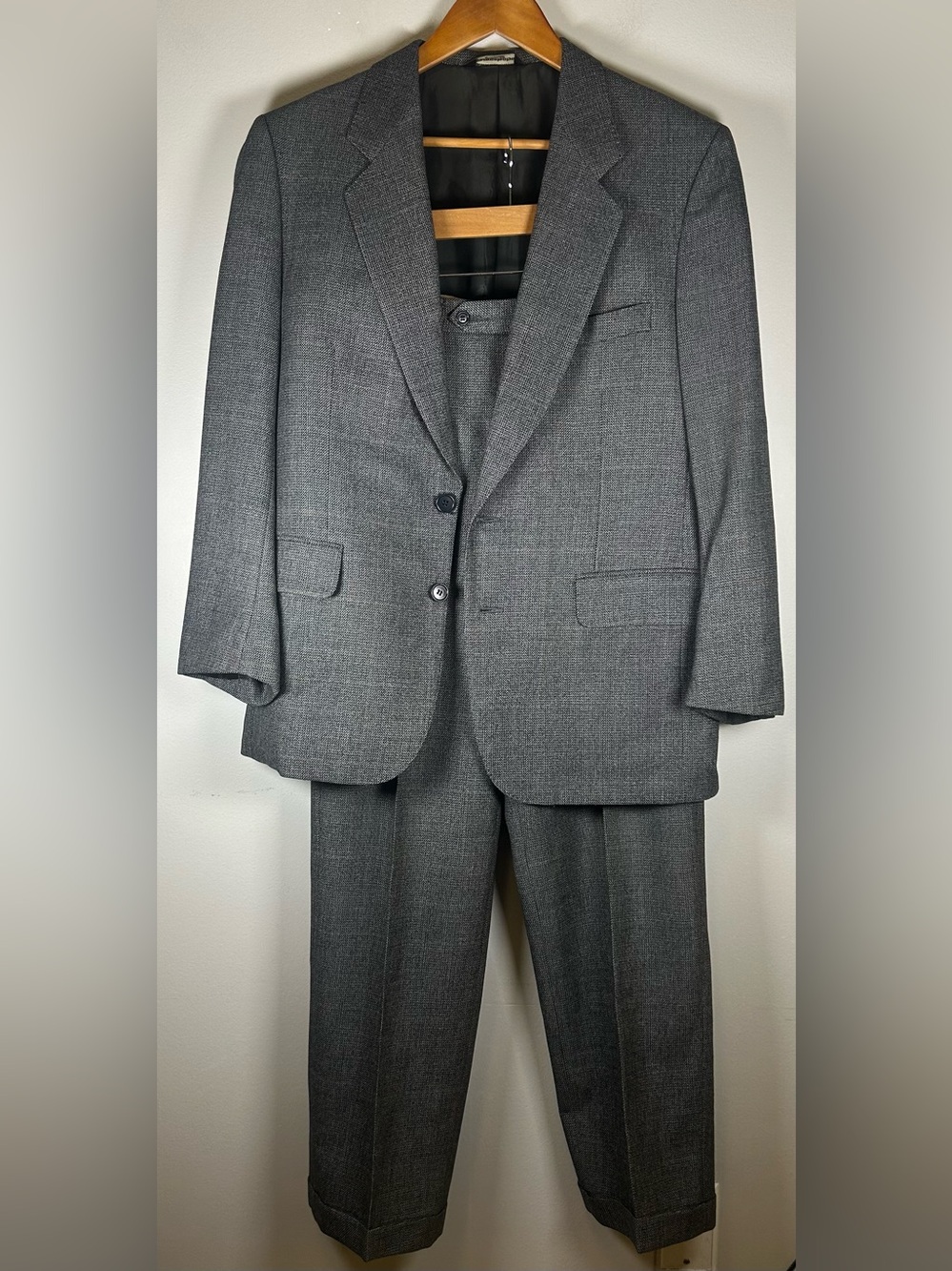 Samuelsohn Harry Rosen 2 Piece Suit 40S/34W Crosshatch Plaid Gray 100% Wool VTG